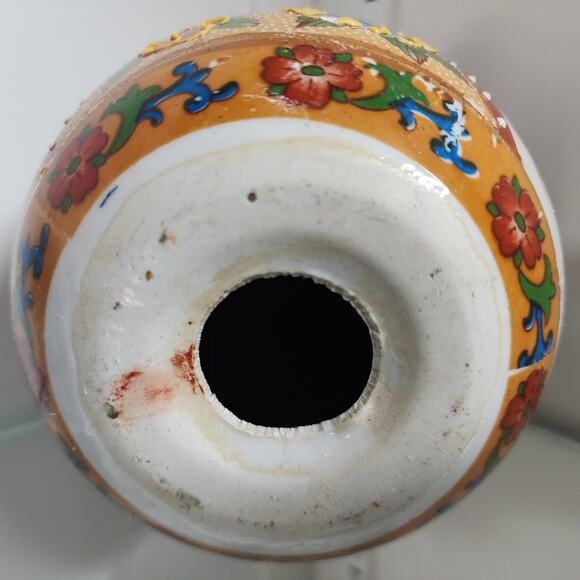 Japanese Porcelain Egg w/ Geisha Garden Scene Gold Gilt Raised Relief -Wood Base - Picture 15 of 16